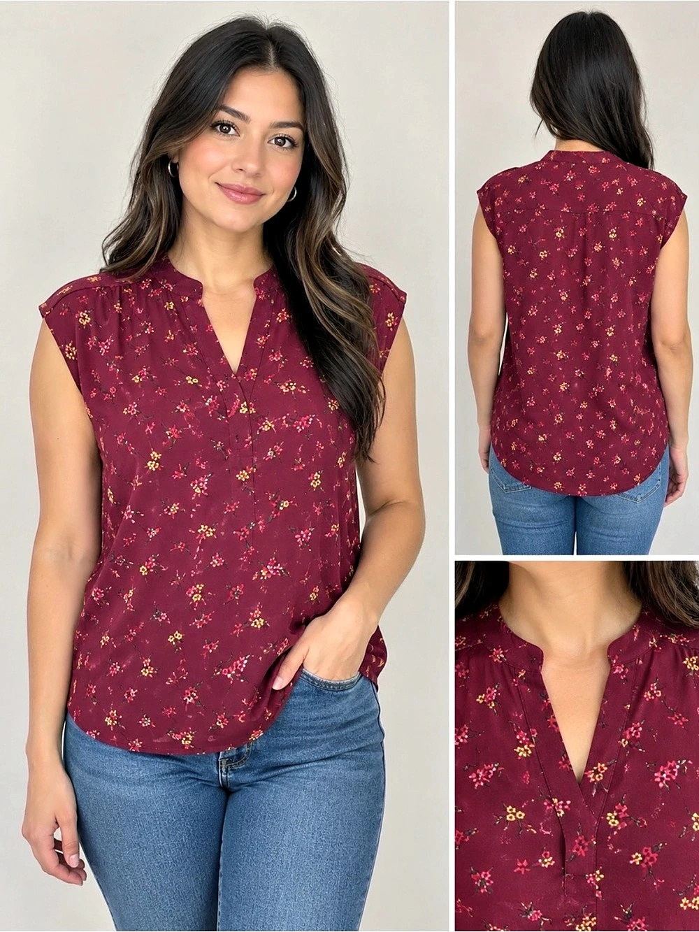 Forever 21 Floral Blouse in Burgundy Size Small Like New